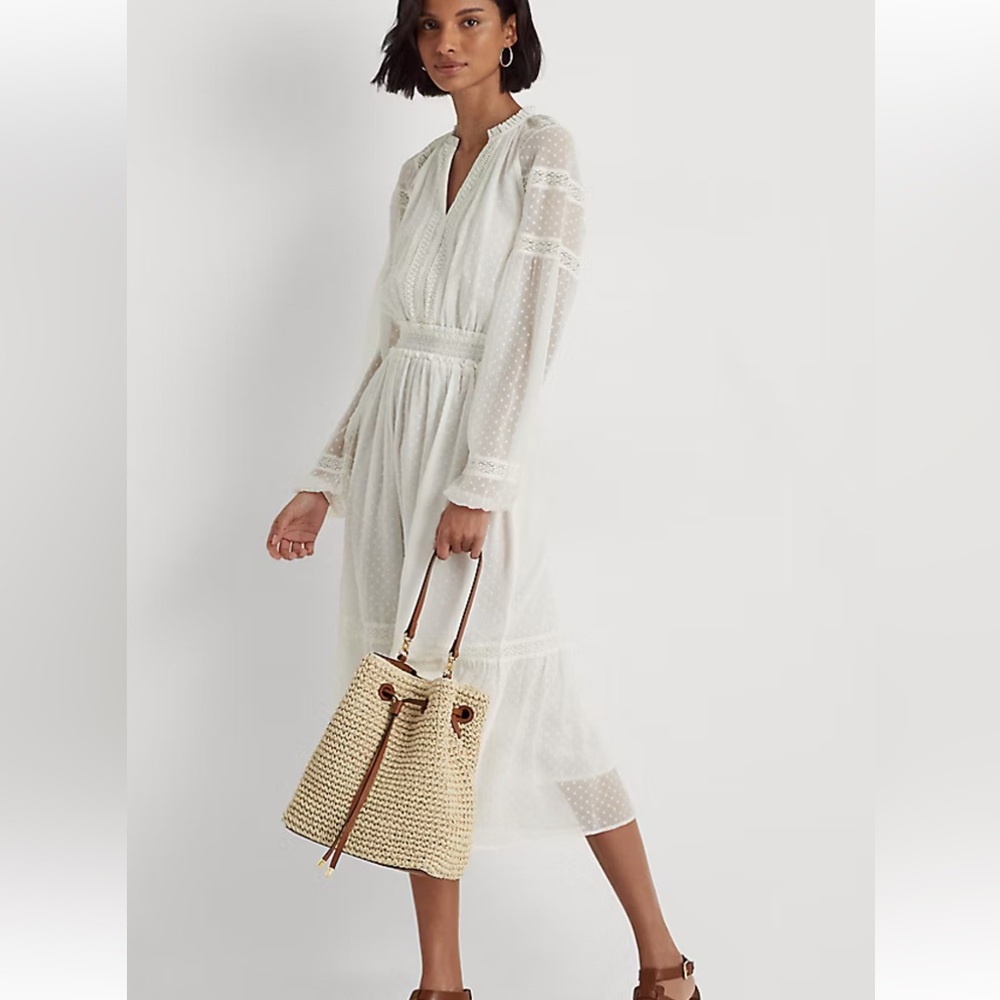 🍷☀️Ralph Lauren Crochet-Straw Debby Drawstring Bag - Picture 3 of 13